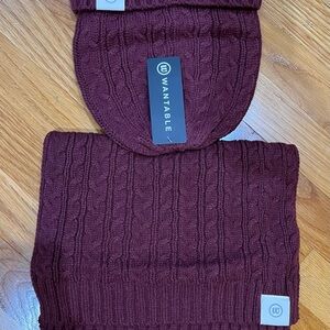 Wantable Women's Burgundy Knit Beanie and Scarf Set